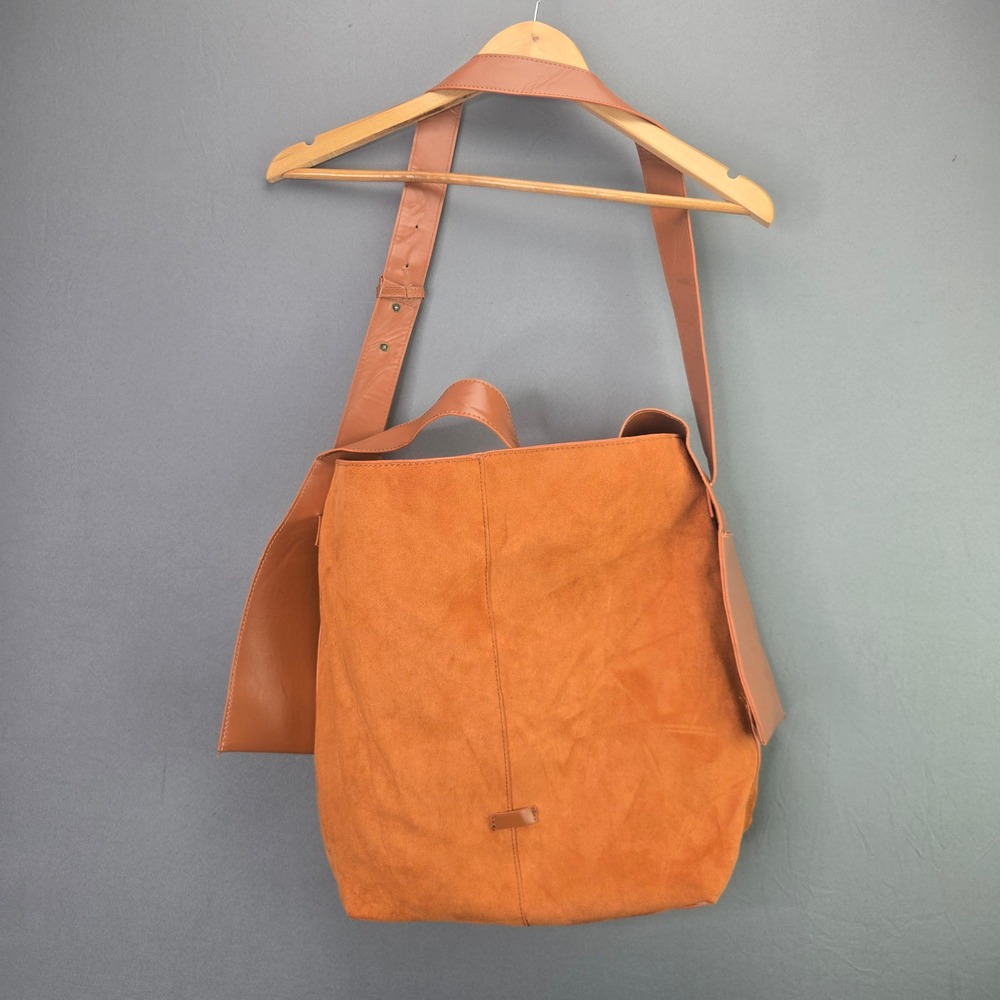 Unbranded Faux Suede Bucket Bag Hobo Large Orange Vegan Leather Strap Vintage
